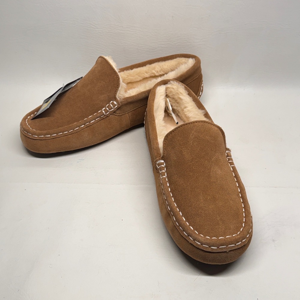 Mykos Moccasin Slipper Women Size 11 Chestnut Suede Ortholite Cozy Cabin Hygge